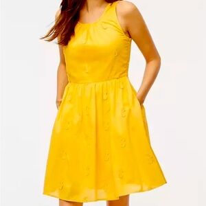 J. Crew Yellow Pineapple Appliqué Cotton Fit & Flare Dress Women’s Size …
